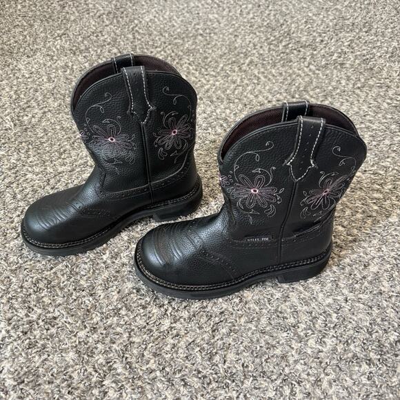 Justin Work Boots Gypsy Wanette 8 Inch Steel Toe Western 7.5 B Black Leather - Picture 3 of 8